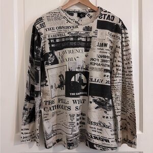 Vintage Just Cavalli Newspaper Print Long Sleeve Y2K Top Shirt Large Y2K Size 54